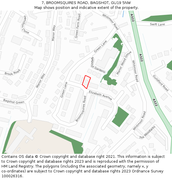 7, BROOMSQUIRES ROAD, BAGSHOT, GU19 5NW: Location map and indicative extent of plot