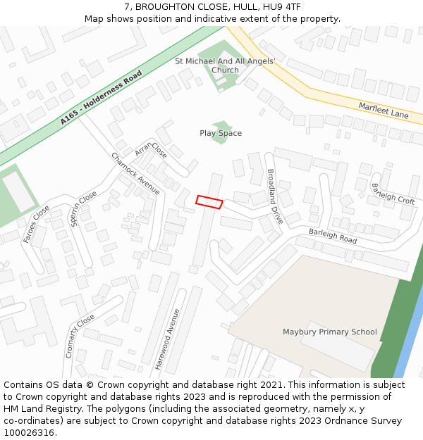 7, BROUGHTON CLOSE, HULL, HU9 4TF: Location map and indicative extent of plot