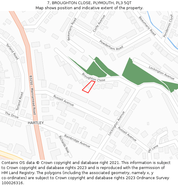7, BROUGHTON CLOSE, PLYMOUTH, PL3 5QT: Location map and indicative extent of plot