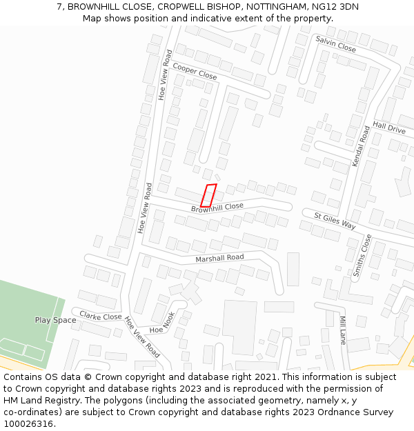 7, BROWNHILL CLOSE, CROPWELL BISHOP, NOTTINGHAM, NG12 3DN: Location map and indicative extent of plot