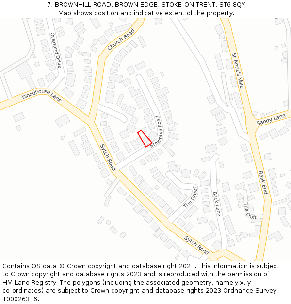 7, BROWNHILL ROAD, BROWN EDGE, STOKE-ON-TRENT, ST6 8QY: Location map and indicative extent of plot