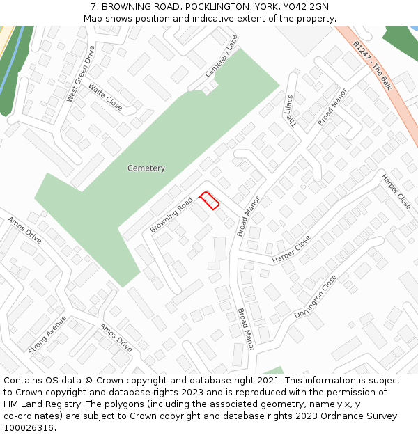 7, BROWNING ROAD, POCKLINGTON, YORK, YO42 2GN: Location map and indicative extent of plot