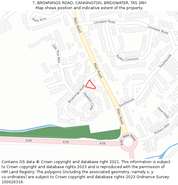 7, BROWNINGS ROAD, CANNINGTON, BRIDGWATER, TA5 2RH: Location map and indicative extent of plot