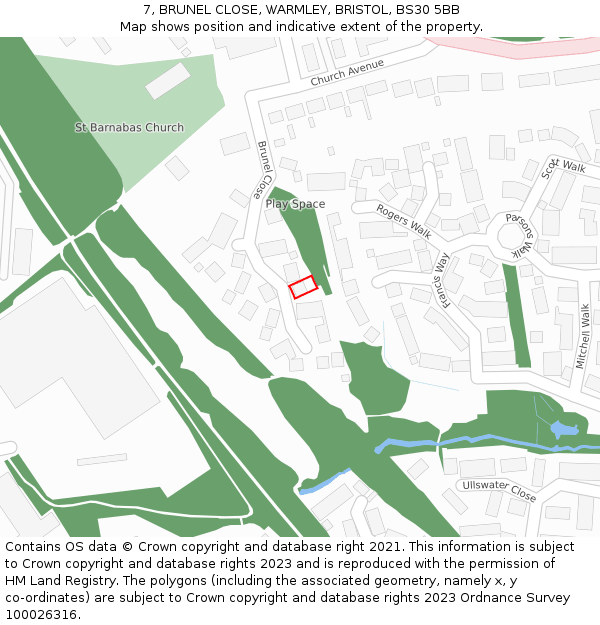 7, BRUNEL CLOSE, WARMLEY, BRISTOL, BS30 5BB: Location map and indicative extent of plot