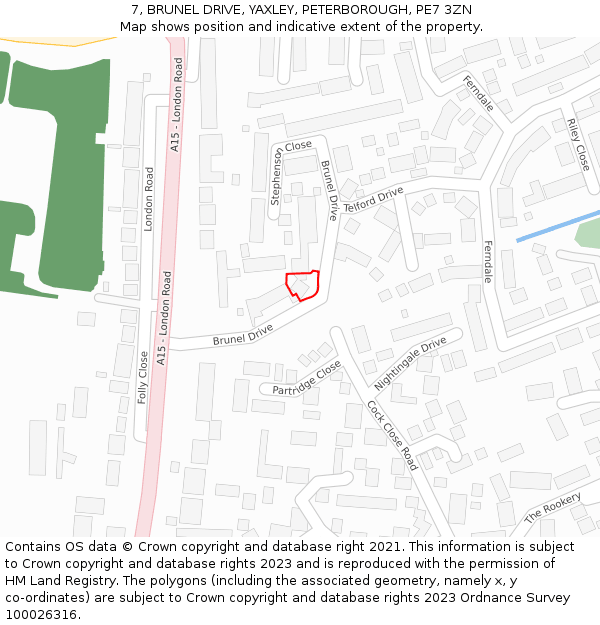7, BRUNEL DRIVE, YAXLEY, PETERBOROUGH, PE7 3ZN: Location map and indicative extent of plot