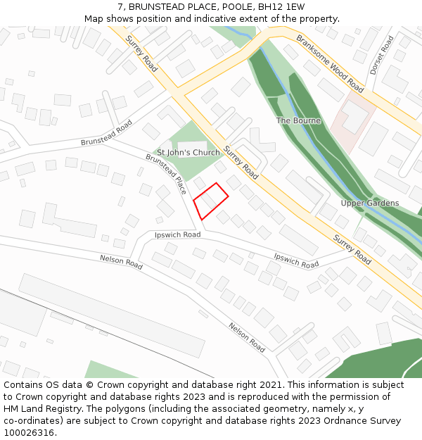 7, BRUNSTEAD PLACE, POOLE, BH12 1EW: Location map and indicative extent of plot