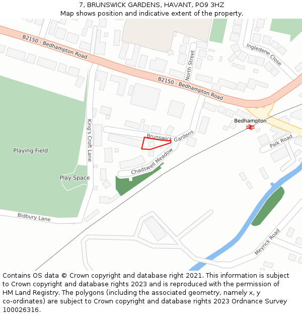 7, BRUNSWICK GARDENS, HAVANT, PO9 3HZ: Location map and indicative extent of plot