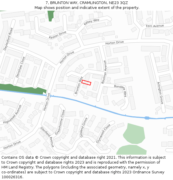 7, BRUNTON WAY, CRAMLINGTON, NE23 3QZ: Location map and indicative extent of plot