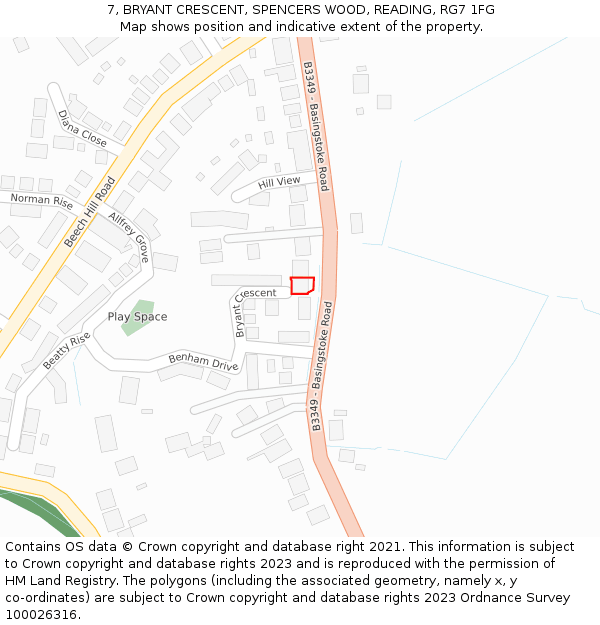 7, BRYANT CRESCENT, SPENCERS WOOD, READING, RG7 1FG: Location map and indicative extent of plot