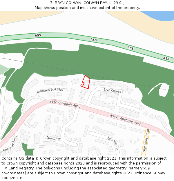 7, BRYN COLWYN, COLWYN BAY, LL29 9LJ: Location map and indicative extent of plot