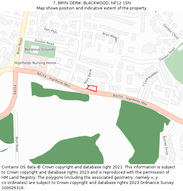 7, BRYN DERW, BLACKWOOD, NP12 1SN: Location map and indicative extent of plot