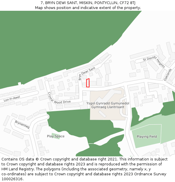 7, BRYN DEWI SANT, MISKIN, PONTYCLUN, CF72 8TJ: Location map and indicative extent of plot