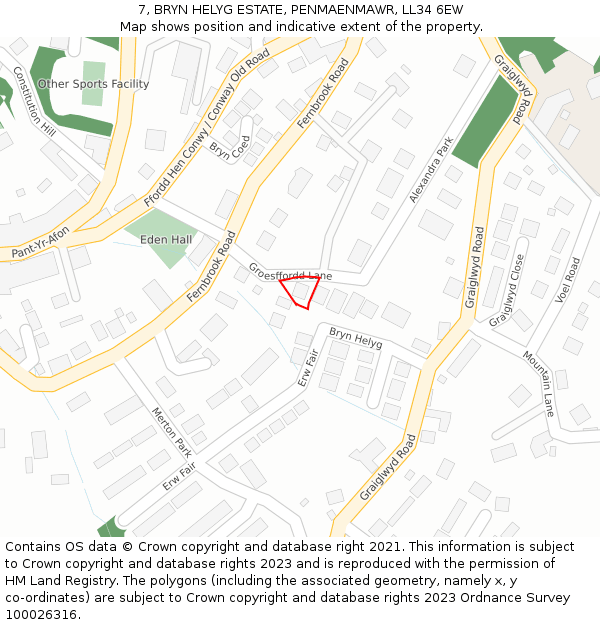 7, BRYN HELYG ESTATE, PENMAENMAWR, LL34 6EW: Location map and indicative extent of plot