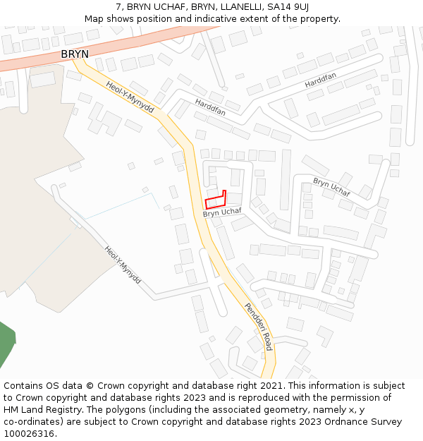 7, BRYN UCHAF, BRYN, LLANELLI, SA14 9UJ: Location map and indicative extent of plot