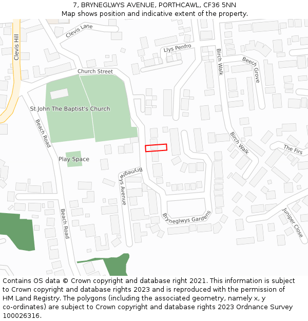 7, BRYNEGLWYS AVENUE, PORTHCAWL, CF36 5NN: Location map and indicative extent of plot