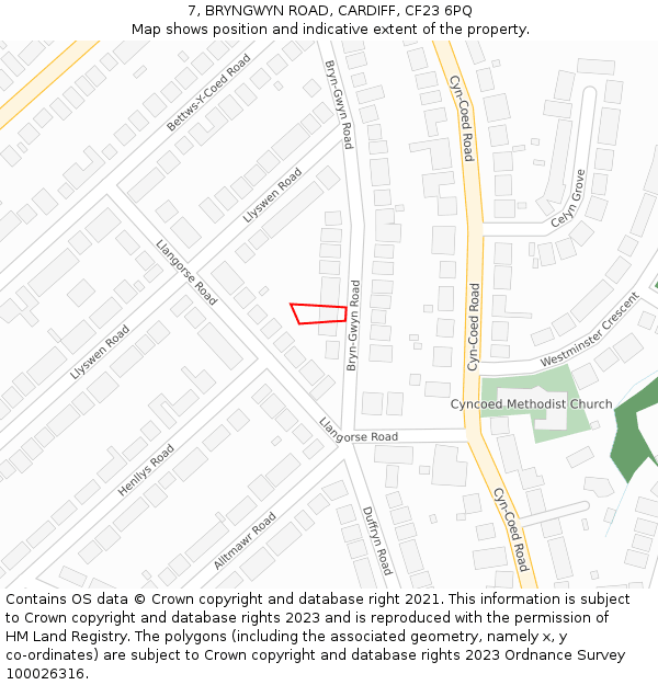 7, BRYNGWYN ROAD, CARDIFF, CF23 6PQ: Location map and indicative extent of plot