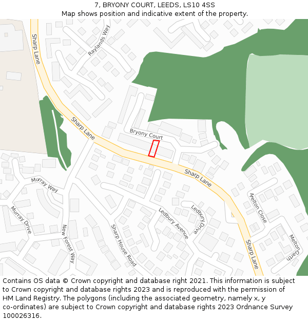 7, BRYONY COURT, LEEDS, LS10 4SS: Location map and indicative extent of plot