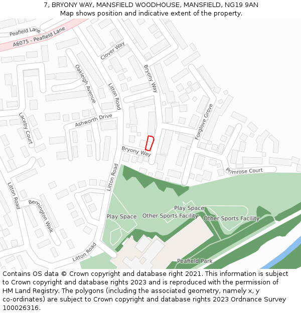 7, BRYONY WAY, MANSFIELD WOODHOUSE, MANSFIELD, NG19 9AN: Location map and indicative extent of plot