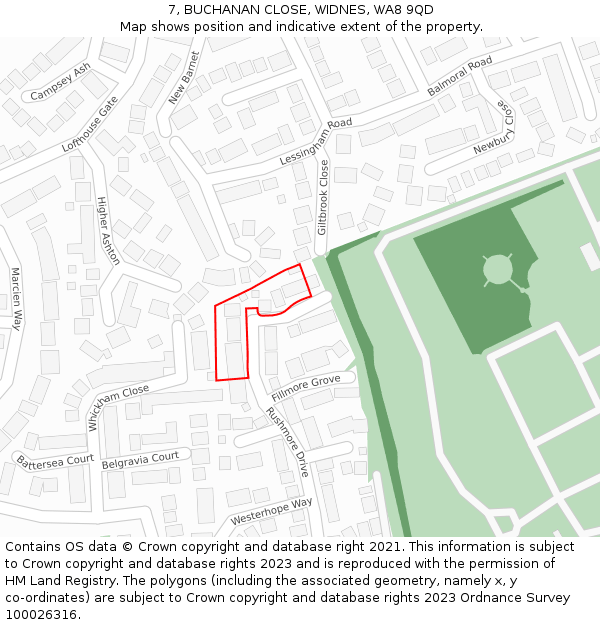 7, BUCHANAN CLOSE, WIDNES, WA8 9QD: Location map and indicative extent of plot