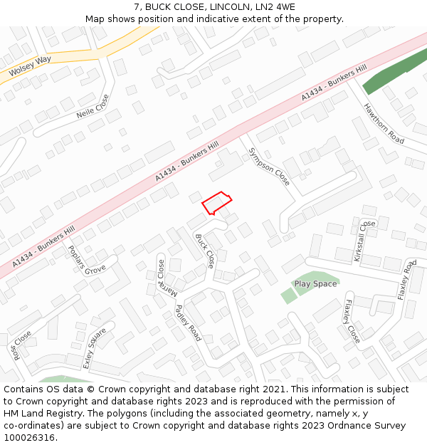 7, BUCK CLOSE, LINCOLN, LN2 4WE: Location map and indicative extent of plot
