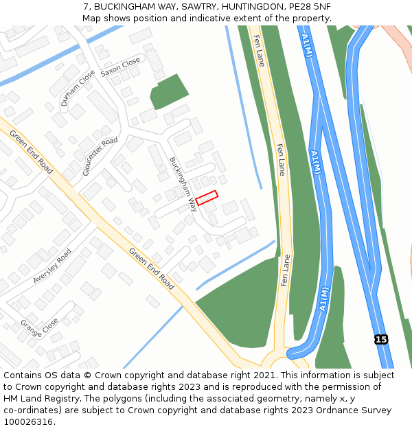 7, BUCKINGHAM WAY, SAWTRY, HUNTINGDON, PE28 5NF: Location map and indicative extent of plot