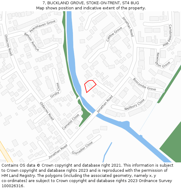 7, BUCKLAND GROVE, STOKE-ON-TRENT, ST4 8UG: Location map and indicative extent of plot