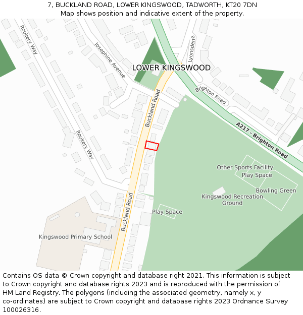 7, BUCKLAND ROAD, LOWER KINGSWOOD, TADWORTH, KT20 7DN: Location map and indicative extent of plot