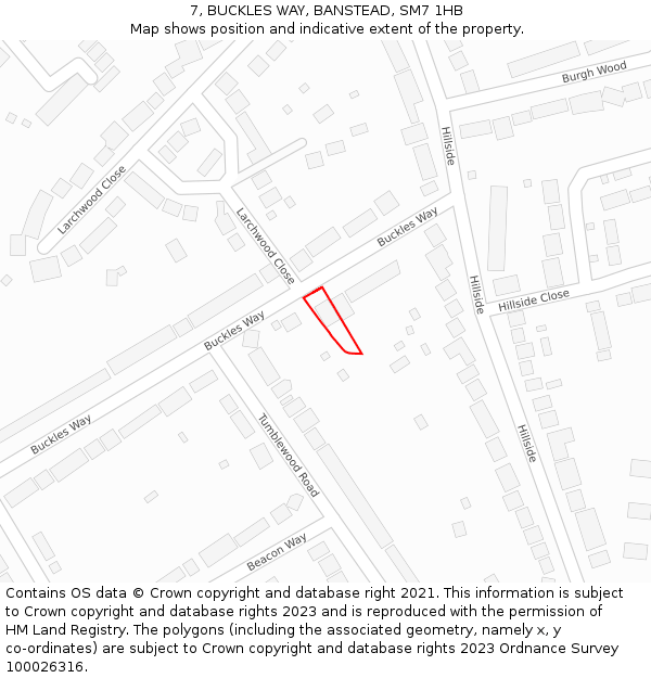 7, BUCKLES WAY, BANSTEAD, SM7 1HB: Location map and indicative extent of plot