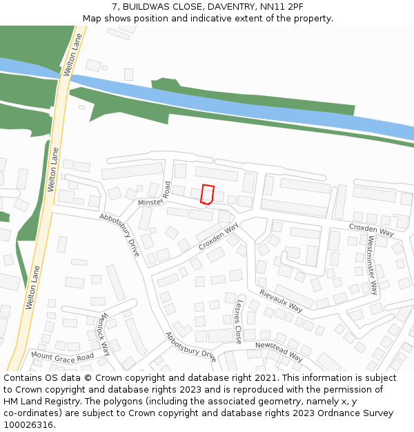 7, BUILDWAS CLOSE, DAVENTRY, NN11 2PF: Location map and indicative extent of plot