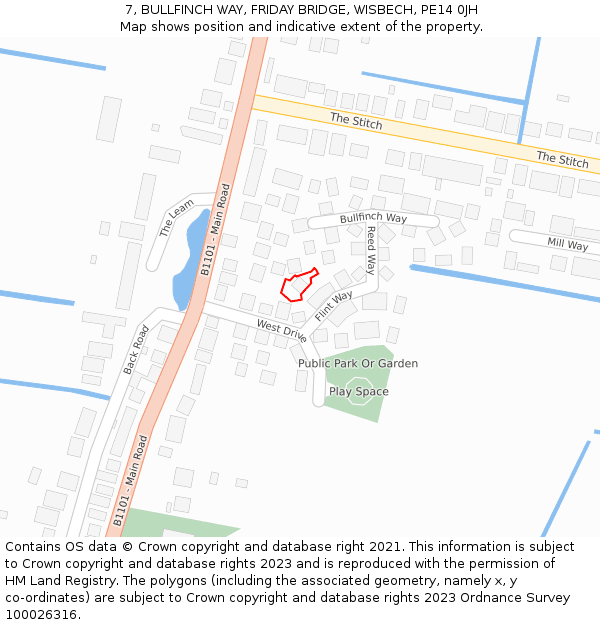 7, BULLFINCH WAY, FRIDAY BRIDGE, WISBECH, PE14 0JH: Location map and indicative extent of plot