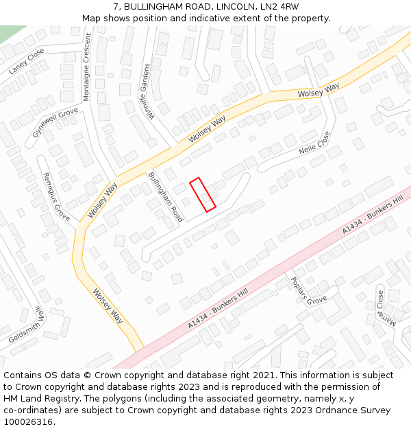 7, BULLINGHAM ROAD, LINCOLN, LN2 4RW: Location map and indicative extent of plot