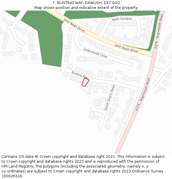 7, BUNTING WAY, DAWLISH, EX7 0GG: Location map and indicative extent of plot