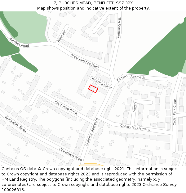 7, BURCHES MEAD, BENFLEET, SS7 3PX: Location map and indicative extent of plot