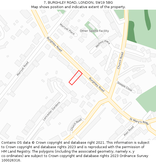 7, BURGHLEY ROAD, LONDON, SW19 5BG: Location map and indicative extent of plot