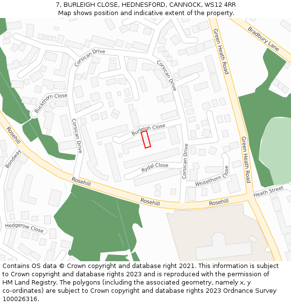 7, BURLEIGH CLOSE, HEDNESFORD, CANNOCK, WS12 4RR: Location map and indicative extent of plot