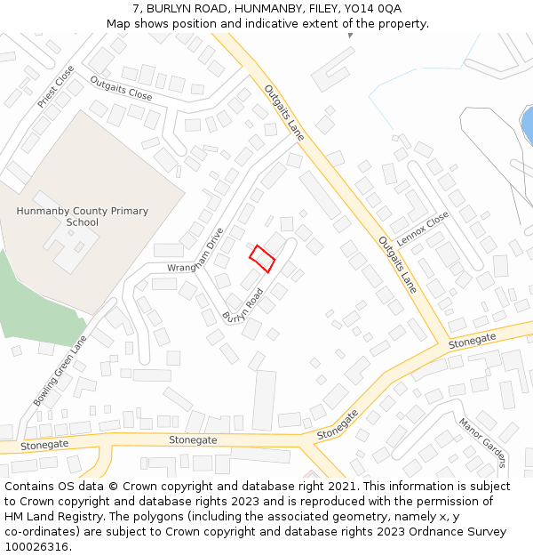 7, BURLYN ROAD, HUNMANBY, FILEY, YO14 0QA: Location map and indicative extent of plot