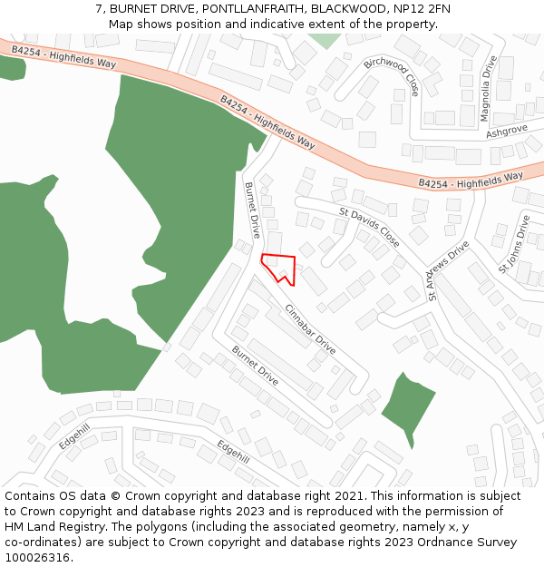 7, BURNET DRIVE, PONTLLANFRAITH, BLACKWOOD, NP12 2FN: Location map and indicative extent of plot