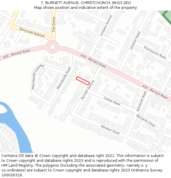 7, BURNETT AVENUE, CHRISTCHURCH, BH23 2EG: Location map and indicative extent of plot