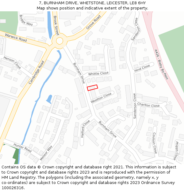 7, BURNHAM DRIVE, WHETSTONE, LEICESTER, LE8 6HY: Location map and indicative extent of plot