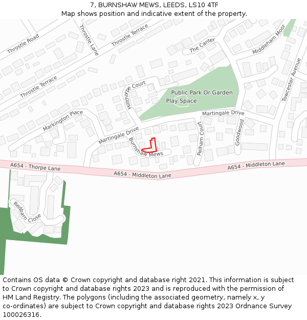 7, BURNSHAW MEWS, LEEDS, LS10 4TF: Location map and indicative extent of plot