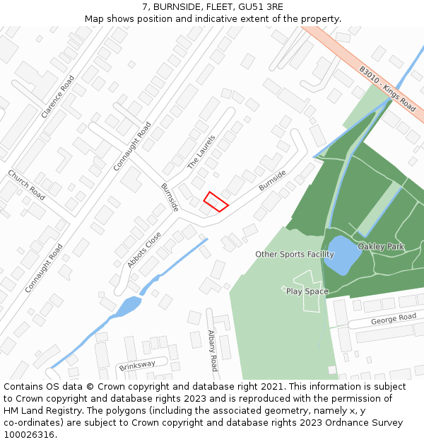 7, BURNSIDE, FLEET, GU51 3RE: Location map and indicative extent of plot