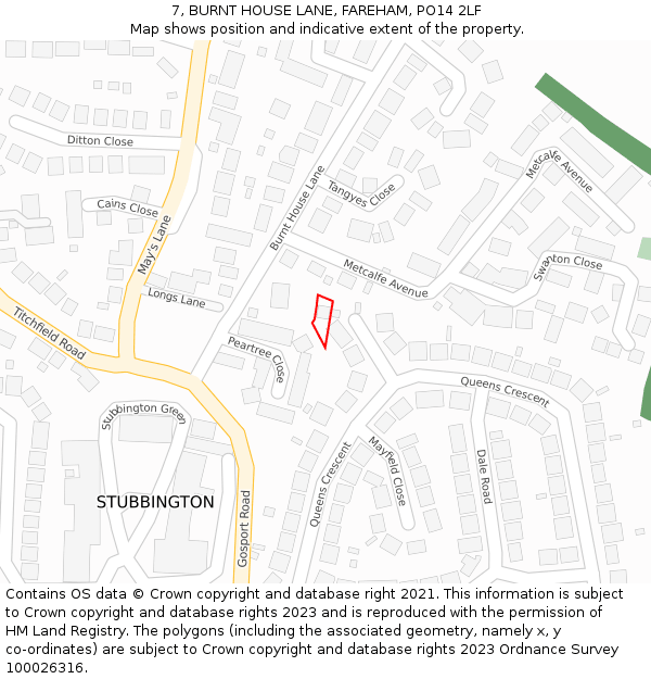 7, BURNT HOUSE LANE, FAREHAM, PO14 2LF: Location map and indicative extent of plot