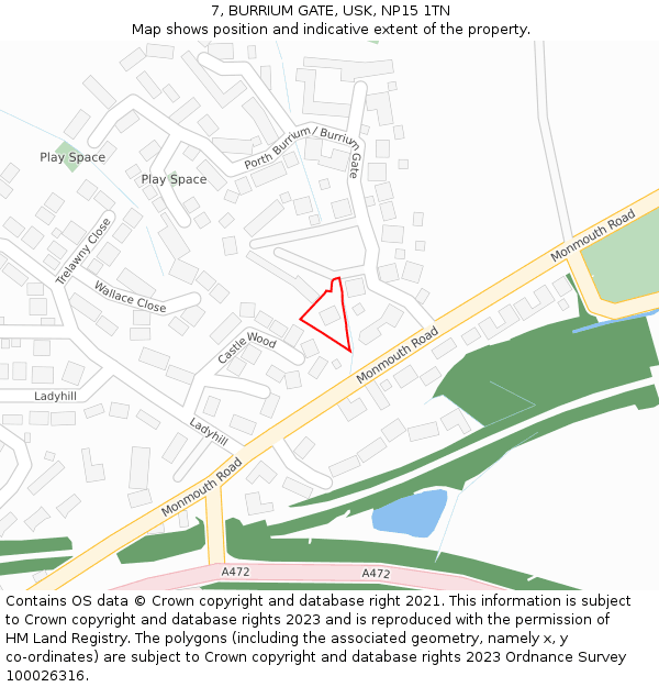 7, BURRIUM GATE, USK, NP15 1TN: Location map and indicative extent of plot
