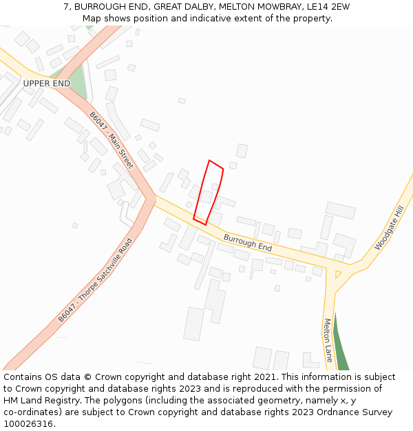 7, BURROUGH END, GREAT DALBY, MELTON MOWBRAY, LE14 2EW: Location map and indicative extent of plot