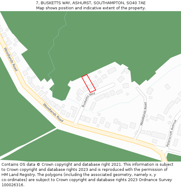 7, BUSKETTS WAY, ASHURST, SOUTHAMPTON, SO40 7AE: Location map and indicative extent of plot