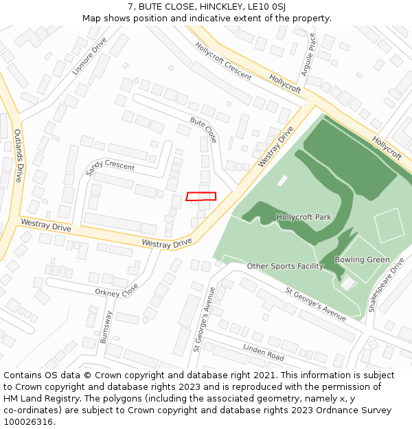 7, BUTE CLOSE, HINCKLEY, LE10 0SJ: Location map and indicative extent of plot