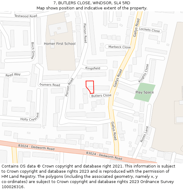 7, BUTLERS CLOSE, WINDSOR, SL4 5RD: Location map and indicative extent of plot