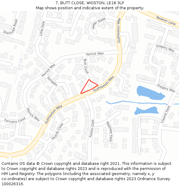 7, BUTT CLOSE, WIGSTON, LE18 3LP: Location map and indicative extent of plot