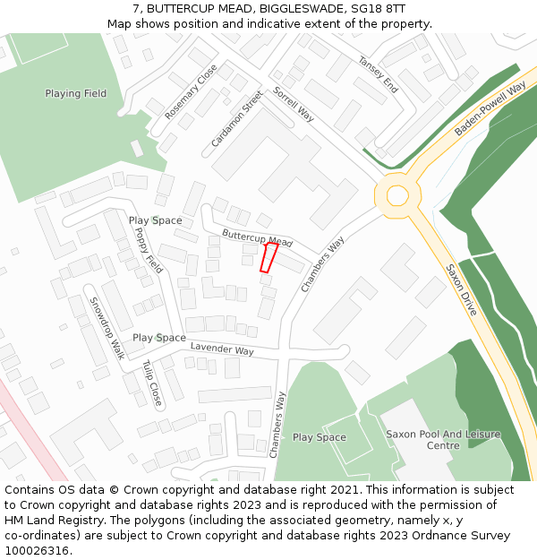 7, BUTTERCUP MEAD, BIGGLESWADE, SG18 8TT: Location map and indicative extent of plot