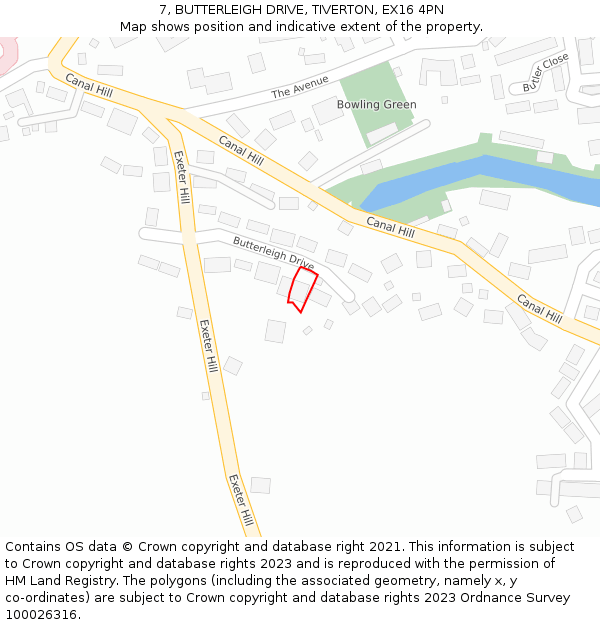 7, BUTTERLEIGH DRIVE, TIVERTON, EX16 4PN: Location map and indicative extent of plot